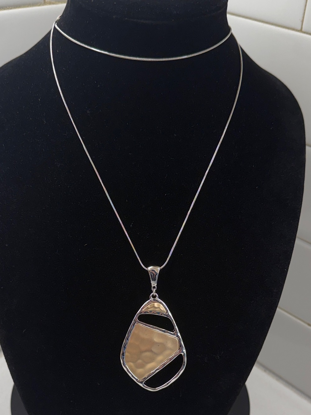 Chico's Two-Tone Hammered Pendant Necklace - Silver and Gold